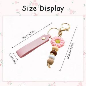 Handmade Daisy Flower Beaded <b>Keychain</b>, Personalized Name Leather <b>Keychain</b>, Cute Aesthetic Bag Charm & <b>Wallet</b> Pendant for Women - Product Image 5