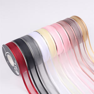 Pita pembungkus pinggiran jala tengah warna polos 2.5CM pita sifon pembungkus Hadiah pita pembungkus bunga bahan kemasan pita pembungkus buket bunga - Product Image 1