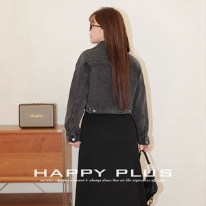 Chaqueta Vaquera Corta para Mujer Talla Grande, Estilo Retro, Color Negro Sólido, Algodón de Grosor Medio, Botones, Manga Larga - Product Image 4