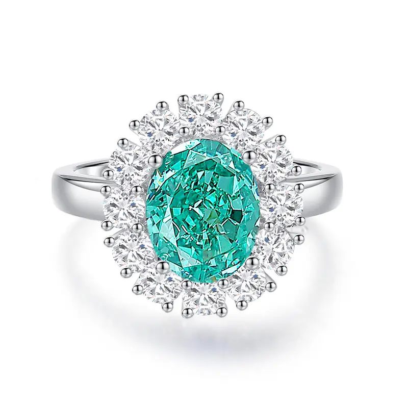 Anel de prata esterlina paraíba S925 simples e luxuoso, com diamantes de alto carbono, esmeralda e turmalina, anel para mulheres