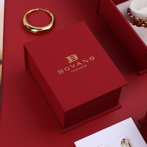 Boyang Custom Logo Printed Red Flip Paper Jewelry <b>Earring</b> Necklace Packaging <b>Box</b> - Product Image 6