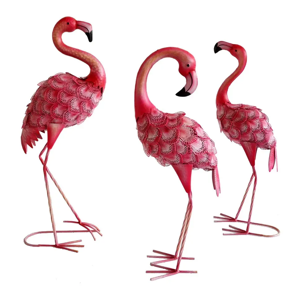 Ornamen Taman Logam Flamingo Merah Muda