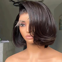 13x4 Frontal de encaje HD sin pegamento para pelucas de corte Pixie corto ondulado en capas recto Bob Peluca de encaje completo SDD corte Romo hecho cabello humano