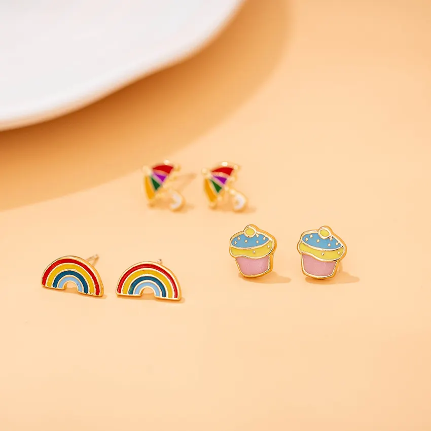 18k gold plated cute carton animal rainbow butterfly jewelry 2020 summer children stud enamel earrings