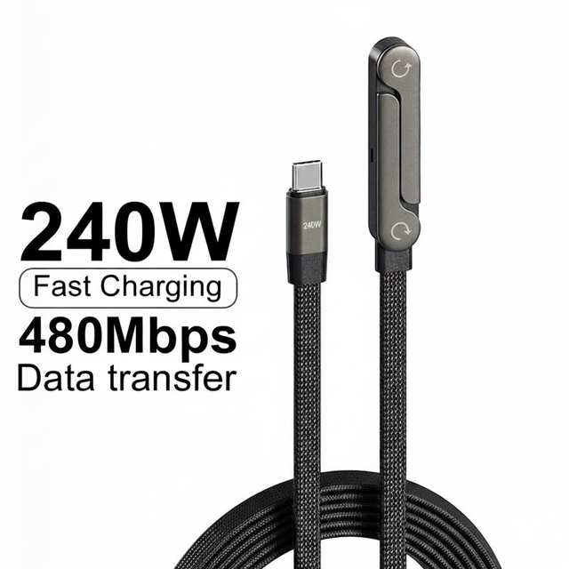 New Style Foldable Stand Holder USB Type-C Type-C 240W Fast Charging Braided Nylon Data Cable for Mobile Phone Printer Power