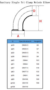 TKFM 90度生理用バット溶接クランプ肘TriクランプSS304ステンレス鋼肘SMS 6 "Sch10 - Product Image 2