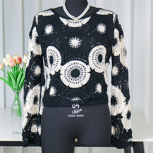 Maglione da <span class=keywords><strong>Donna</strong></span> <span class=keywords><strong>in</strong></span> <span class=keywords><strong>Cotone</strong></span> a Maniche Lunghe con Logo Personalizzato, Floreale, Traspirante, Lussuoso, Casual, Lavorato all'Uncinetto - Product Image 4