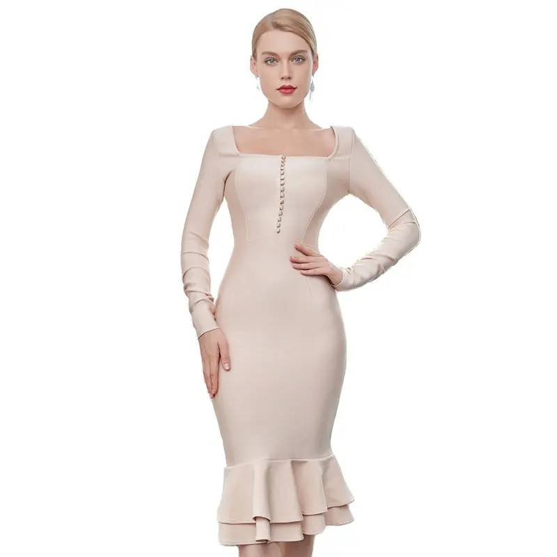 Formal Elegant Trendy Women Clothes Long Sleeve Party Cocktail Bodycon Bandage Evening Casual Dresses