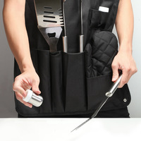 Ensemble de 7 ustensiles de barbecue en acier inoxydable avec tablier, fourchette à barbecue d'extérieur, spatule à poisson et pinces à aliments