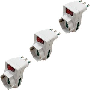 Gloca Pack de 3 adaptateurs triples 16A 250V 2 prises avec interrupteur, rallonge de prise en plastique blanc - Product Image 1