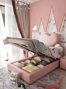 NOVA Neues Design Mädchen Rosa Herzförmiges Gepolstertes Kopfteil Schlafzimmer-Set Möbel Massivholz Kinderbett mit Stauraum - Product Image 4