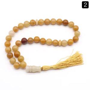 Vente en gros de 33 pièces de tasbihs musulmans pour hommes en agate naturelle plaquée argent, perles de prière classiques en forme de boule, entretoise à pompon, articles religieux islamiques - Product Image 6