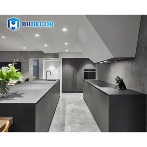 Kitchen Cupboard High Gloss Marble Style Gray Dark Grey Color Lacquer Melamine Acrylic Finish Wooden Modern Kitchen Cabinet