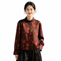 Service OEM en gros, Chemise en soie Gambiered 100% Soie de Mûrier, Col Montant, Boutons Grenouille, Manches Longues, Teinte Naturelle, Personnalisée