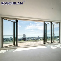 Portes pliantes extérieures en aluminium imperméables sur mesure de l'usine Rogenilan, portes pliantes en verre trempé pour les maisons