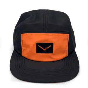 Logo Tùy Chỉnh Nhãn Hiệu Riêng 5 Bảng Điều Chỉnh Trại Neon Orange Chạy Bán Buôn Năm Tấm Flatbrim Đài Loan Cap Caps Hat Hat Với Visor