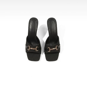 Mules à talon fin et bout ouvert pour femme, sandales à enfiler sans bride arrière avec semelle intermédiaire en gel, talons élégants et respirants, accessoires dorés - Product Image 5