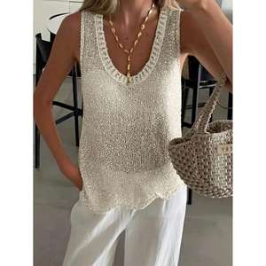 Gilet en maille sans manches doré métallisé, tailles XXS à M, haut de mode féminin - Product Image 2