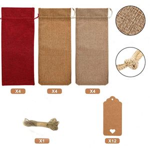 Set de Bolsas de Vino Reciclables con Cordón de Franela y Etiqueta de Papel Kraft, para Regalo - Product Image 2