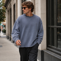 Sudadera Personalizada con Efecto Desgastado, Bajo Deshilachado, Algodón Peinado Premium, Estilo Oversize, Sudadera de Streetwear para Hombre