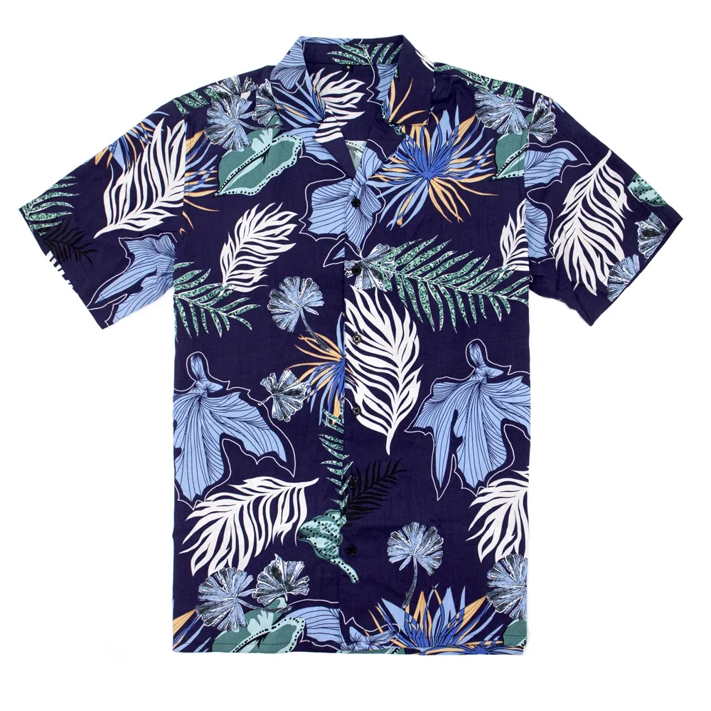 Mẫu Miễn Phí Áo Sơ Mi Hawaii Tùy Chỉnh 100% Cotton Bộ Nam In Hoa Cài Nút Áo Hawaii Áo Sơ Mi Có Ve Áo Quần Short Dây Rút