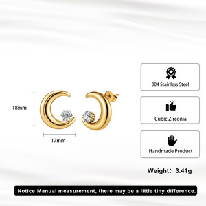 Factory wholesale <b>Moon</b> Shape 18K Gold Plated ZIRCON Stud 304 Stainless Steel <b>Earrings</b> For Women Classic Jewelry Gift - Product Image 2