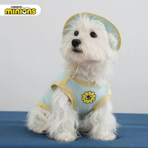 Hoopet Minions Conjunto de chaleco y sombrero de algodón con diseño de flores de primavera para perros, ropa para cachorros, traje transpirable para mascotas, temporada de primavera - Product Image 1