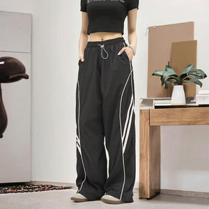 Pantalon cargo ample taille basse coupe droite pour femme, style streetwear anti-plis, design simple, couleurs assorties, idéal pour l'été - Product Image 3