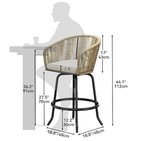 Chaise de bar pivotante en rotin PE résistant aux intempéries pour extérieur, bistrot, patio, café, jardin