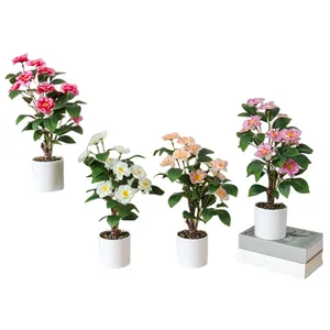 Lorenda mini vaso de plantas falsas, 16.5 polegadas pqw01 adenium bonsai deserto de rosa artificial para decoração de casamento