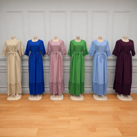 Vente en gros Nouvelle mode Abaya Robe musulmane pour femmes Taille haute Col rond Manches courtes