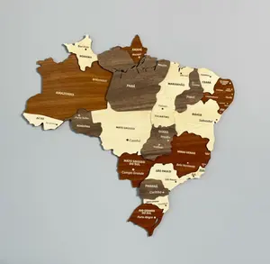 巴西木墙装饰多层木制3D巴西地图礼物给巴西朋友