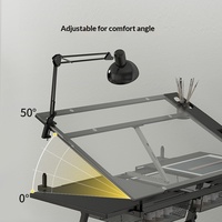 Bureau d'atelier réglable en hauteur avec éclairage pour dessin, conception graphique et informatique, en verre noir
