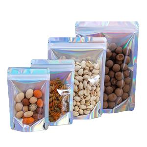 Herbruikbare transparante plastic verpakkingen met ritssluiting, platte bodem en staande uitvoering voor snacks en noten - Product Image 1