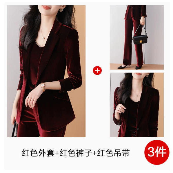 Burgundy suit suspender pants