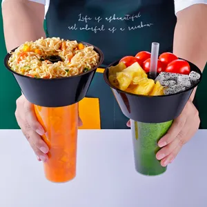 Individuelle einweg-Kunststoffbehälter für Brathähnchen Pommes Snacks können beim Essen getränkt werden Kunststoffbecher mit Schalen und Strohhalmen
