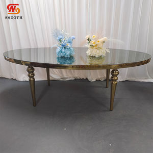 Custom Smooth Stainless Steel Clear Glass Dining <b>Table</b> Gold Accents Modern Hotel Furniture for Weddings Restaurants Banquets - Product Image 2