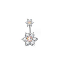 Cincin Pusar Wanita Berlapis Emas Stainless Steel Motif Kupu-kupu dengan Desain Bunga Zirkon, Perhiasan Tubuh Seksi