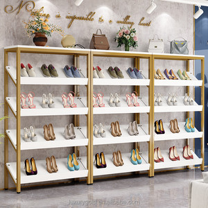 Grandi magazzini showroom Design scaffali espositore per <span class=keywords><strong>calzature</strong></span> per negozio, scaffale per scarpe espositore per vendita al dettaglio in metallo dorato personalizzato - Product Image 4