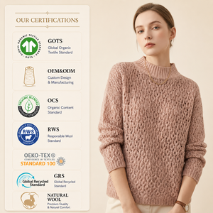 Maglione da <span class=keywords><strong>Donna</strong></span> OEM con Collo Alto, <span class=keywords><strong>Pizzo</strong></span> Traforato, Misto Lana e Cashmere - Product Image 1