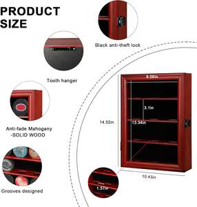Vitrine murale Mstrse pour rondelle de hockey en <span class=keywords><strong>bois</strong></span> <span class=keywords><strong>massif</strong></span> avec verre véritable, cadre rouge, finition acajou - Product Image 4