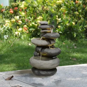 Artesanía de resina, característica de agua en cascada, fuente de cascada interior y exterior de 4 niveles para adorno de jardín doméstico