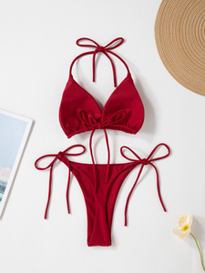 Nouveau <span class=keywords><strong>Maillot</strong></span> <span class=keywords><strong>de</strong></span> <span class=keywords><strong>Bain</strong></span> Bikini 2 Pièces Sexy à Bretelles et Lacets Couleur Unie Élégant pour Femme 2026 - Product Image 2