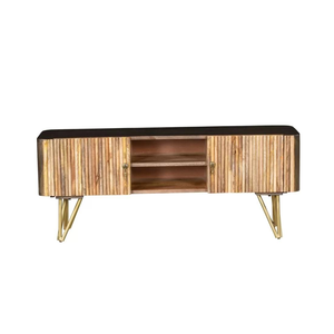 Meuble TV en bois massif sculpté à la main avec un caractère unique et un grand espace multimédia pour le salon - Product Image 1