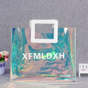 Custom Holographic Tote Bags Large Recyclable Shopping Bags High Quality Clear Transparent Tote Bag