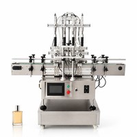 Machine de remplissage de parfum automatique à quatre têtes rotatives avec trémie, remplisseuse de liquides sous vide pour petites bouteilles