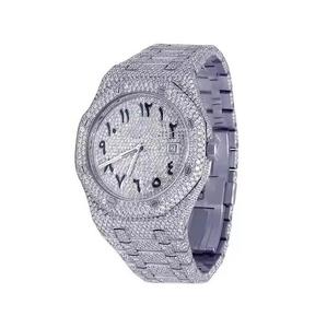 Montre en acier inoxydable à mouvement automatique mécanique ornée de pierres en moissanite glacées offrant une qualité supérieure et un style impeccable - Product Image 6