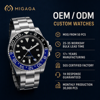 Montre de plongée GMT pour homme, étanche 200 m, automatique, avec lunette bicolore, montre de plongée avec date et calendrier, montre en acier pour homme