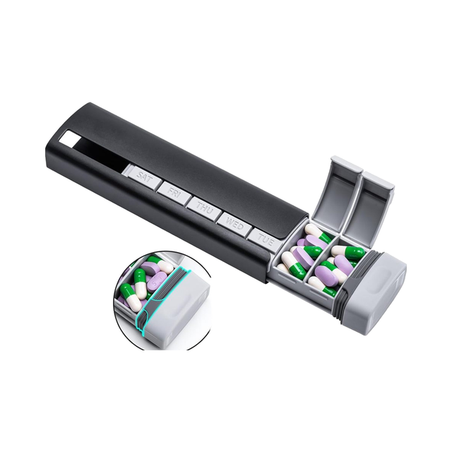 Medicine Storage Holder Pill Dispenser Weekly Pill Case Supplements and Vitamins Premium Aluminum Pill Box 7 Day