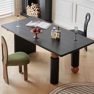 Nordic Black Solid Wood Dining Table Rectangular Simple Retro Style Creative Small Apartment Light Luxury <b>Work</b> <b>Desk</b> - Product Image 2